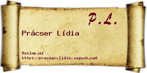 Prácser Lídia névjegykártya